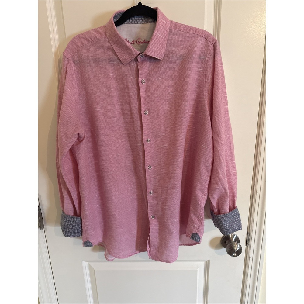 Robert Graham Linen Blend Flip Cuff Button Up Shirt Mens XL Classic Fit Pink